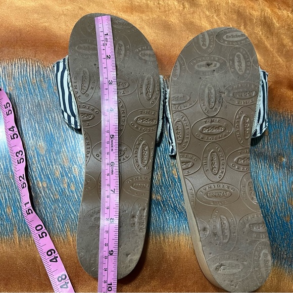 VTG Dr. Scholl's Striped Strap Sandals wooded clog Navy White size 9 - Picture 7 of 11